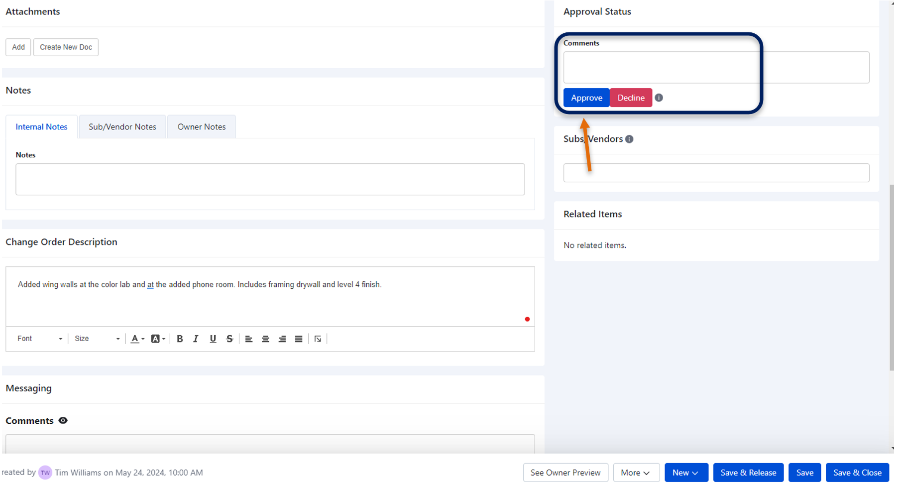 Documenting Change Order - Step 1